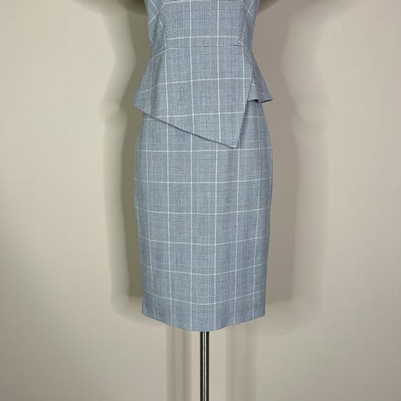 Ted Baker | Janza Plaid Peplum Short Sleeve Modest Classy Grey Sheath Dress US 2 - Picture 4 of 12